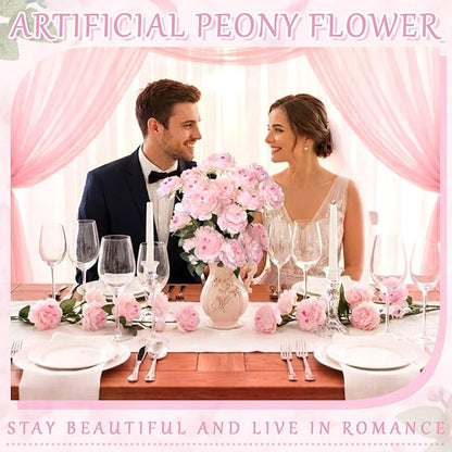 36 Bundles Artificial Flowers Peonies Roses Fake Bouquet for Wedding Bridal Shower Valentine's Day Decorations Fake Floral Arrangements Table Centerpieces Home Decor(Light Pink)