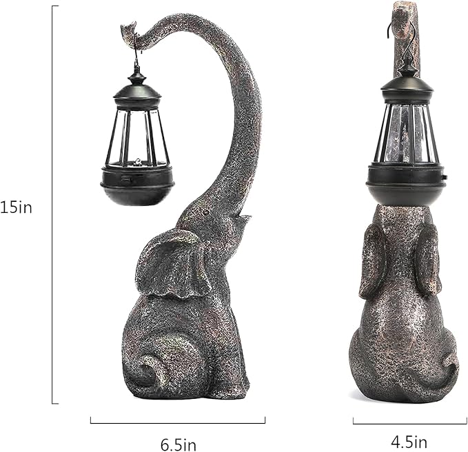 Elephant Garden Statue Solar Lights Outdoor Elephant Statue Porch Decor for Outside Patio Lawn Porch Balcony, Yard Art Lawn Ornaments Elephant Decor Birthday Gifts for Women Mom Grandma Animal Lovers