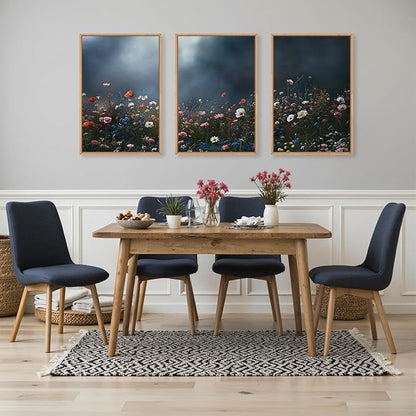 LHIUEM Large Nature Moody Floral Framed Canvas Wall Art,Abstract Dark Wall Decor,Wildflower Botanical Landscape Wall Painting,Picture Artwork for Living Room,Bedroom,Dining Room,Office -16"x24"x3