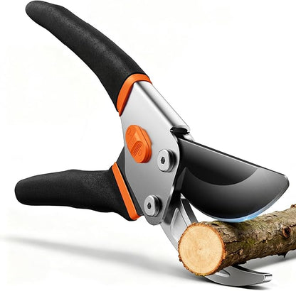 Effortless Pruning Shears: Professional 8.5”Garden Pruner with Jam-Proof Spring & Ever-Sharp SK5 Blade, Ergonomic Bypass Clippers for Rose, Tree Trimming & weak Hand, Heavy Duty Pruning Scissor