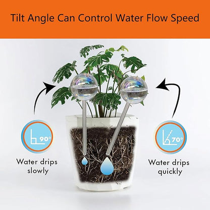 17 Oz 2 Weeks Glass Plant Watering Globes Large Vacation Water While Away Indoor Outdoor Potted Plant Slow Release Self Watering Bulbs Devices Planter Insert (Iridescent Large 3-Pack)