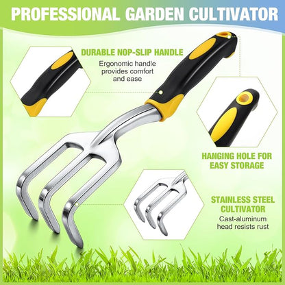 12 Pcs Hand Rake Garden Tool Mini Rake Heavy Duty Garden Cultivator 11 Inches Small Rake for Gardening Aluminum Alloy Hand Tiller with Soft TPR Handle for Digging Weeding Loosening Soil