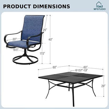 MFSTUDIO Patio Dining Set for 8, Outdoor Dining Set with Square Metal Table and Swivel Chairs, 9 Piece Outdoor Patio Furniture Set for Deck/Backyard/Poolside/Garden