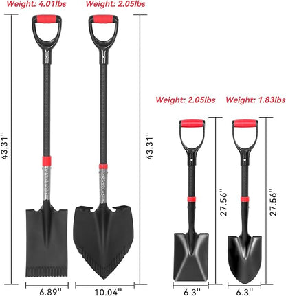 SHARK ATTACK 5-Piece Steel Shovel Spade Set with D-Grip Handles - Multi-Size Garden Shovels with Powder Coating for Digging, Planting & Car Emergency