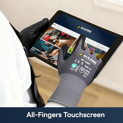 DULFINE Work Gloves for Men & Women,6 Pairs Pack,Touchscreen MicroFoam Nitrile,Ideal for General Purpose,Home Improvement