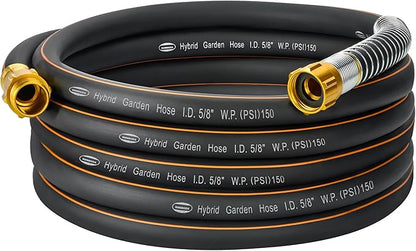 5/8 in. × 21 ft. Flexible Hybrid Rubber Garden Hose, High Flow 5/8" I.D. No Memory Durable Lightweight Water Hose for Watering, Irrigation, Water Transfer Pump