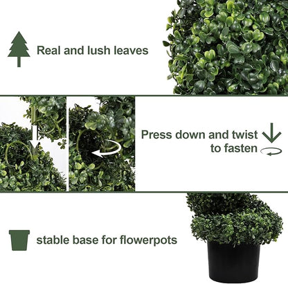 7ft Tall Artificial Spiral Topiary Trees Outdoor Set of 2, Faux Boxwood Plants for Front Porch & Indoor Home Decor, UV-Resistant 7 Foot Large Fake Plants for Patio, Garden, Entryway Decor
