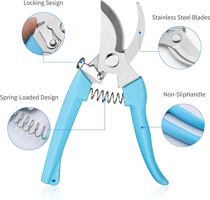 Flower Scissors, Flower Shears High Strength Steel Sharp, Ergonomic Handle Pruning Shears for Gardening, Lightweight Garden Scissors, 1-inch Cut Capacity Rust Resistant for Plants Bonsai-Blue