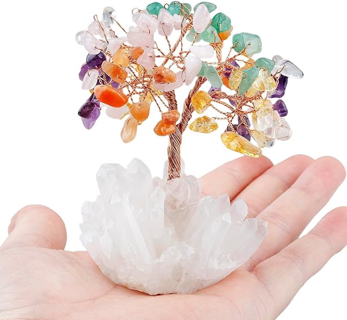 mookaitedecor Colorful Crystal Tree, Quartz Cluster Rock Crystal Base Bonsai Money Tree for Wealth and Luck