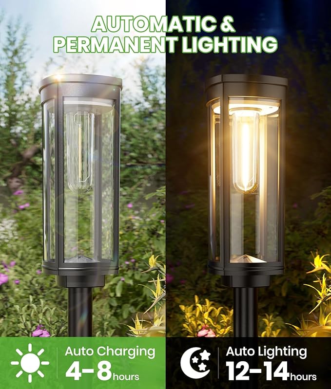 Bright Solar Pathway Lights Outdoor, 8 Pack Solar Powered Garden Lights Waterproof IP65, Auto On/Off Outdoor Light for Lawn Patio Walkway Driveway Decor Landscape Lighting