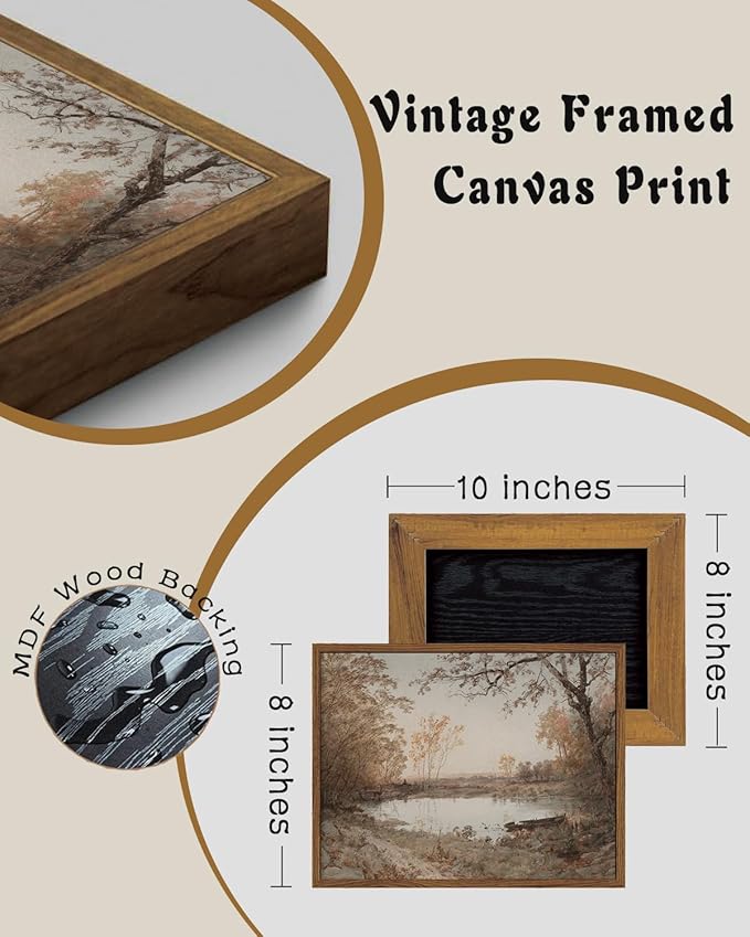 ZZLWBKGL Vintage Landscape Framed Wall Art Nature Forest Lake Canvas Wall Art Classic Country Pictures Wall Decor Farmhouse Rustic Art Prints for Living Room Study Bedroom