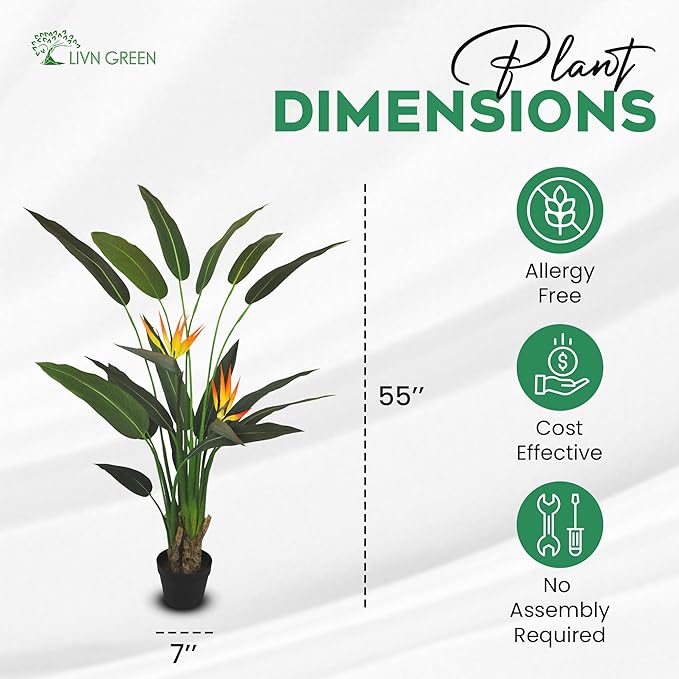 Bird of Paradise Artificial Plant 140cm (4.5 ft), Artificial Tree with Flowers for Home Decoration, Realistic Look, Faux Tall Plant for Indoor use, Tropical Faux Floor Plant, 1 Pack
