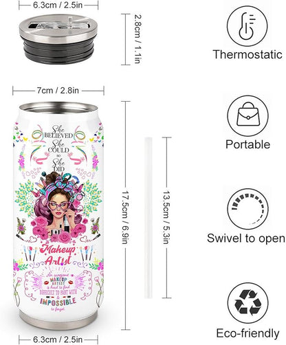 Makeup Artist Gifts For Women Cosmetology Stainless Steel Insulated Tumbler With Straw Lid,Makeup Gift For Esthetician,Cosmetician,Graduation Gifts 17 Oz