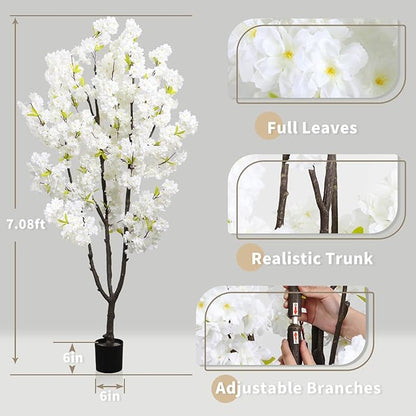 Faux White Cherry Blossoms Tree 6FT Flowering Tree Artificial Cherry Blossom Tree for Bedroom Home Christmas New Year Decor