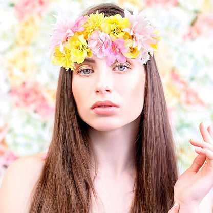 80 Pcs Assorted Fake Flower Heads Mini Artificial Flower Heads Bulk Silk Faux Daisy for Crafts Fake Peony Rose for Wedding Party Wreath Home Decoration (Pink, Green, Yellow)