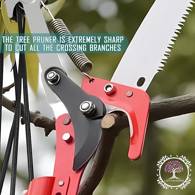 Pole Saws for Tree Trimming, 7.3-27 ft Extendable Tree Trimmers Long Handle Pruner, Sharp Steel Blade and Scissors High Branches Trimming, Tree Pruner, Tree Saw (7.3-27 ft with Scissors)