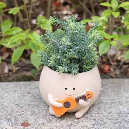 Planter Pot with Drainage Hole Cute Resin Head Planters for String of Pearls Plant Live Unique Guitar Succulent Pots for Indoor Outdoor Plants Gift IdeaI for Christmas (Small)