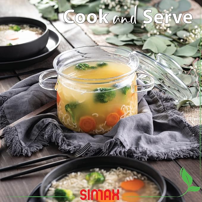 Simax Simmer Pot for Stove Potpourri, 48 Ounce Glass Pots for Cooking on Stove, Clear Pots for Cooking, Glass Cookware, Easy Grip Handles, Oven, Microwave, Stove and Dishwasher Safe Borosilicate Glass