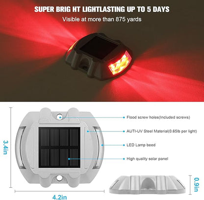VOLISUN Christmas Solar Deck Lights Driveway Dock Lights, 4-Pack Led IP67 Waterproof Outdoor Warning Step Light for Driveway Sidewalk Garden Pathway Yard(Red)