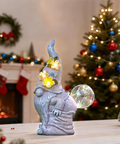 Funny Garden Gnome Statue: Outdoor Figurine Lights for Home Yard Lawn Porch Balcony Patio - Gardening Chrismtas Gifts for Women Mom Grandma