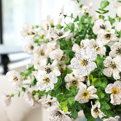 mizii Artificial Flowers for Outdoors 20 Bundles Realistic Faux Silk Flower UV Resistant Fake Plants Outside Decorations for Patio Garden Balcony Yard Porch Summer Indoor Home Decor (White)