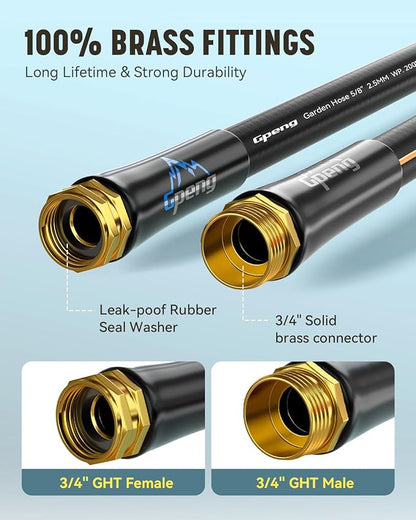Non-Expandable Leader Hose 5ft x 5/8", Short Garden Hose, Rubber Water Hose, Heavy Duty, No Kink, Flexible Garden Hose with Swivel Handle, Male to Female Fittings, Burst 600 PSI, Without Nozzle
