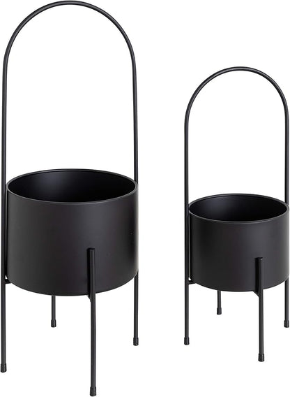 Kate and Laurel Peeto Modern Planter Set, Set of 2, Black, Decorative Freestanding Planters for Indoor Plants