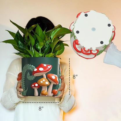 GUGUGO 8 Inch Colorful Mushrooms Planters Cute Unique Rainbow Planter with Drainage, Vintage Retro Flower Plant pots for Indoor Plants, Eclectic Succulent Gardening Pot for Boho Modern Home Décor (C)