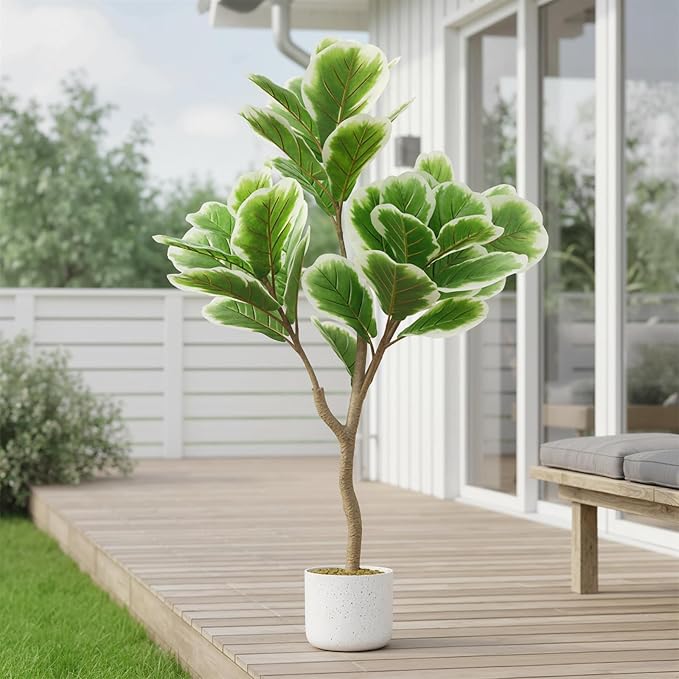 3.3 FT/39.4 in Lifelike Fiddle Leaf Fig Tree with Realistic Trunk, Faux Indoor Plant in Pot for Home and Office Decoration
