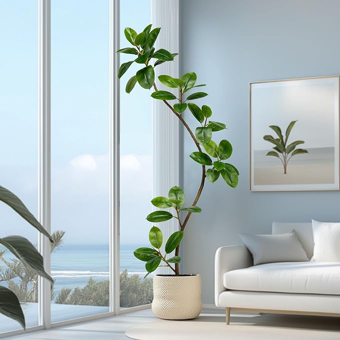 6.6ft Artificial Rubber Tree Faux Plants Indoor Faux Floor Artificial Trees Indoor,Fake Plant Fake Tropical Plants,Large Floor,Real Touch Rubber Tree for Home Decor