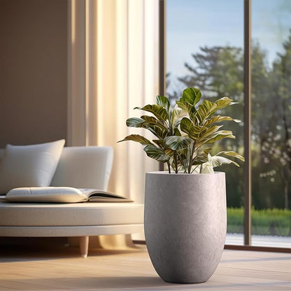 Kante Tall Concrete Planter, 21.7-Inch Height Light Gray Large Indoor Outdoor Plant Pot with Drainage Hole for Patio Garden Home, Modern Decor for Flowers and Tree
