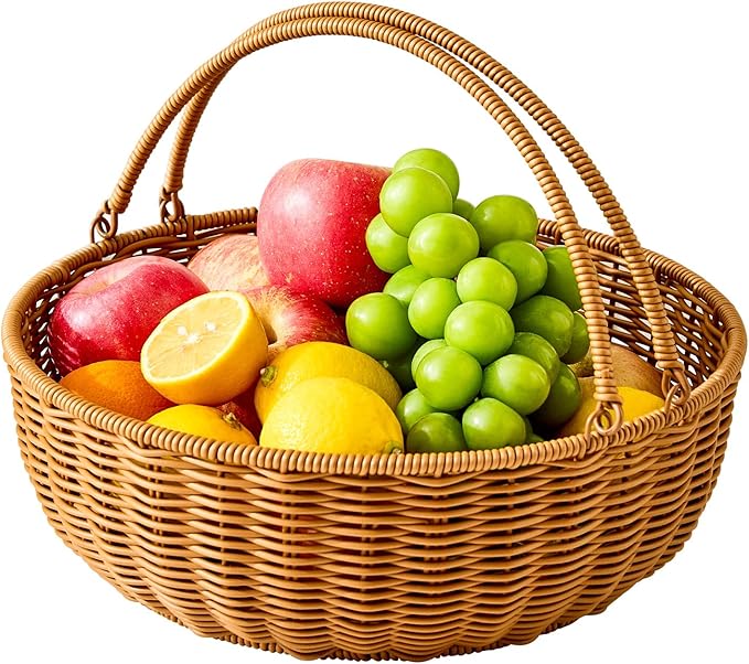 Fruit Bowl for Kitchen Counter, Large Fruit Basket with Handle, Suitable for Storing Fruits, Vegetables, Bread, Candys and Snacks
