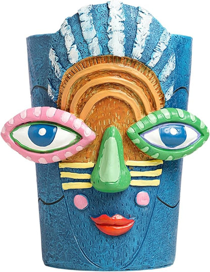 Picasso Blue Face Planter Pots Abstract Art Colorful Funky Plant Pots with Facial Expressions Unique Head Planter for Indoor Plants Home Decor (Small)