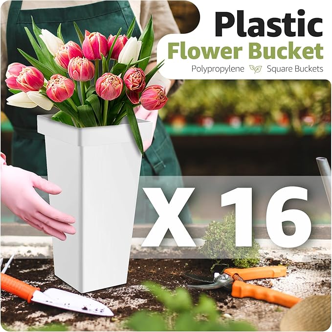 4 Layers Flower Display Stand with Buckets, 16 PCS Buckets Plant Stand with Wheels, Movable Metal Plant Stand for Terrace Garden, Living Room, Florist Shop