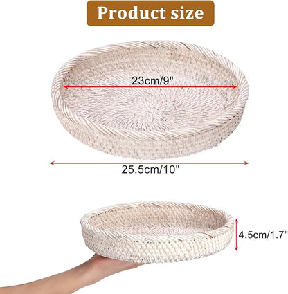 Hipiwe Key Basket Bowl for Entryway 10" Round Woven Wicker Fruit Tray Serving Tray Decorative Storage Organizer for Wallet Cellphone Basket Bowl for Kitchen Living Room, Medium