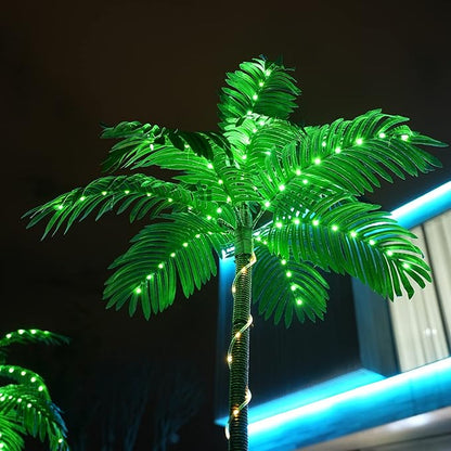 Artificial Palm Tree Christmas Tree 7Ft 3Trunks 260LED Lighted Simulation Tropical Palm Tree Fake Plant Light for Patio Home Office Beach Yard Cruise Hawaiian Party Tiki Bar Decorations - Electric