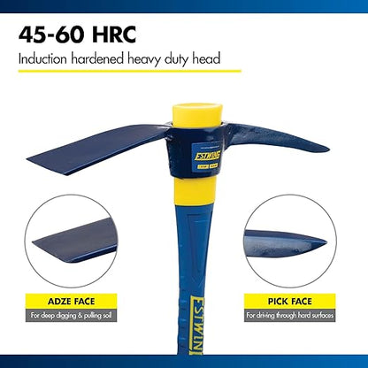 Estwing 5-Pound Pick Mattock, 36-Inch Fiberglass Handle, Ideal for Hoeing in Tight Quarters or Rocky Soil