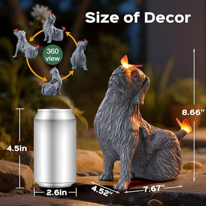 DyBaxa Solar Garden Décor, Garden Statues, Gifts for Women, Mom, Grandma, Patio, Balcony, Yard Decorations Outdoor - Unique Birthday & Housewarming Gifts, Cat Decor with Butterfly Light