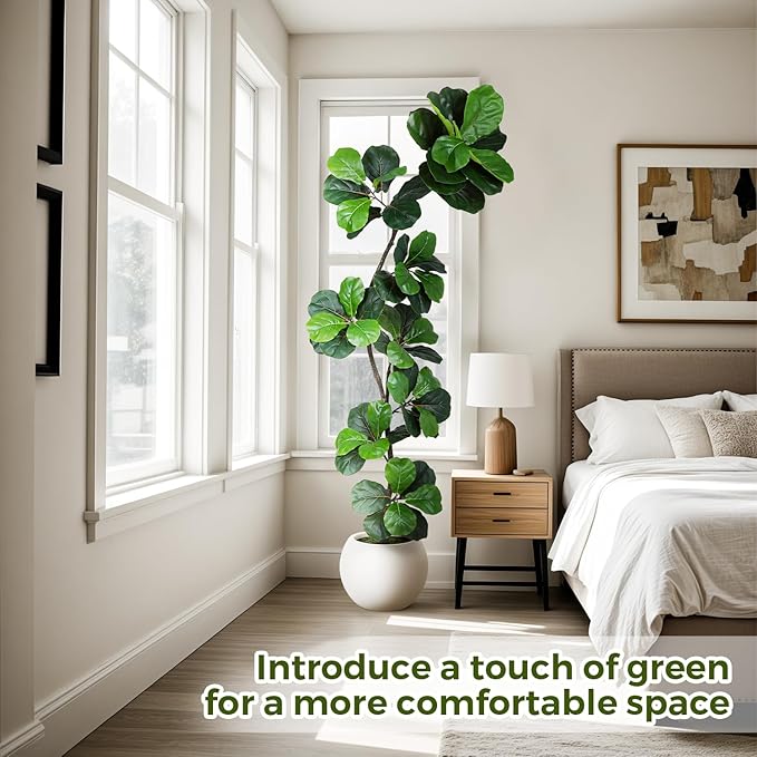 Articifial Fiddle Leaf Tree, 7ft Faux Plant Fake Ficus Lyrata Trees with White Planter & Moss, Artificial Fig Trees Floor Plants for House Office Living Room Indoor Decor, Housewarming Gift