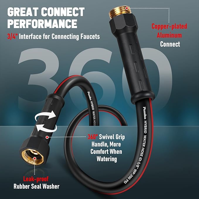 Short Garden Hose 10ft x 5/8", NON-EXPANDABLE Heavy Duty Premium Flexible Water Hose, No Kink, Leakproof, Lightweight Hybrid Hose with Male to Female Fittings for Household&Backyard