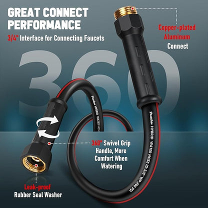 Short Garden Hose 10ft x 5/8", NON-EXPANDABLE Heavy Duty Premium Flexible Water Hose, No Kink, Leakproof, Lightweight Hybrid Hose with Male to Female Fittings for Household&Backyard
