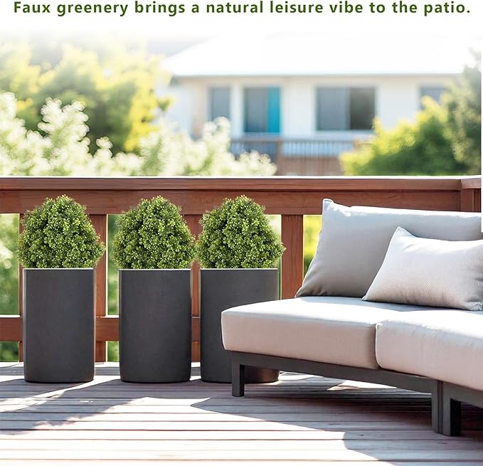 24" Faux Boxwood Plants Outdoor, Artificial Topiary Ball Trees Set of 2, UV Resistant Fake Potted Evergreen Realistic Greenery Bushes Shrubs for Outside Front Porch Planter Patio Indoor Decor 2ft Tall