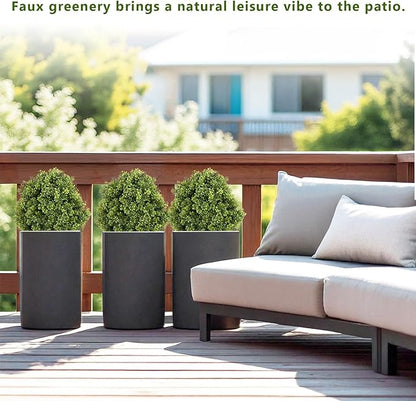 24" Faux Boxwood Plants Outdoor, Artificial Topiary Ball Trees Set of 2, UV Resistant Fake Potted Evergreen Realistic Greenery Bushes Shrubs for Outside Front Porch Planter Patio Indoor Decor 2ft Tall