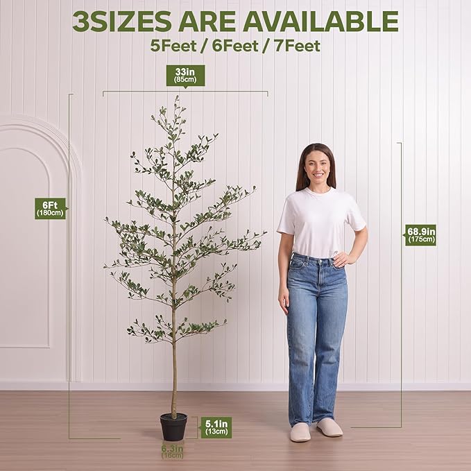 Artificial Black Olive Tree 6ft - Shady Lady UV Resistant Faux Olive Trees Indoor Outdoor Decor - Modern Aesthetic Tall Fake Plants with Pot for Home Office Living Room Patio Floor, VN140