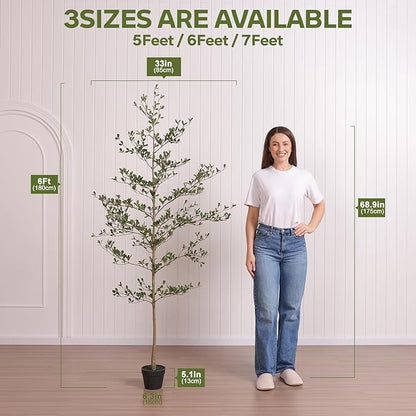 Artificial Black Olive Tree 6ft - Shady Lady UV Resistant Faux Olive Trees Indoor Outdoor Decor - Modern Aesthetic Tall Fake Plants with Pot for Home Office Living Room Patio Floor, VN140