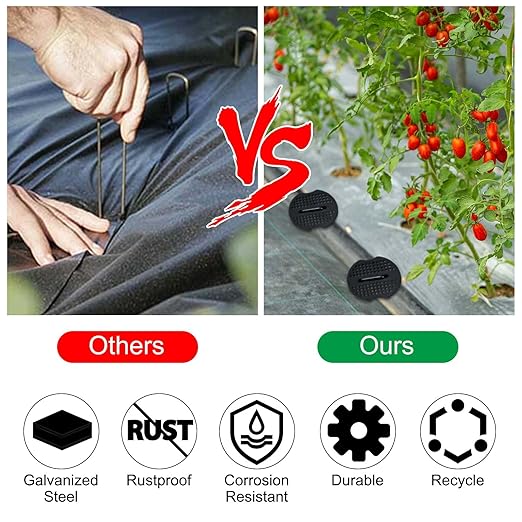 Finderomend 100 Pack Landscape Staples and 100 Pack Gaskets,8" Long 9 Gauge Galvanized Steel Garden Staples with Black Pads,Landscape Pins Turf Staples for Securing Weed Barrier Artificial Grass