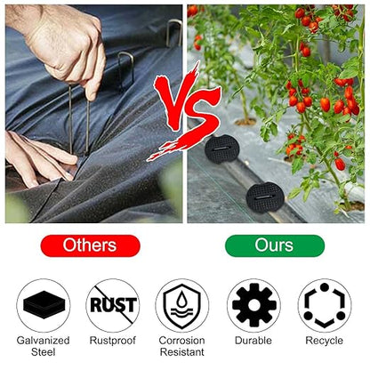 Finderomend 100 Pack Landscape Staples and 100 Pack Gaskets,8" Long 9 Gauge Galvanized Steel Garden Staples with Black Pads,Landscape Pins Turf Staples for Securing Weed Barrier Artificial Grass