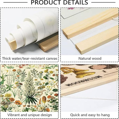 BAEMEFLE Vintage Flowers Poster Hanger Frame, Plant Floral Reference Chart Wall Decor Cottagecore Room Decor Aesthetic, Retro Style Wall Decor Art Painting Prints. (Long grass, 63L x 16W)