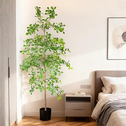 Artificial Black Olive Tree, 7FT Tall Big Leaf Faux Shady Lady Tree with Potted, Fake Olive Tree for Home Decor Indoor