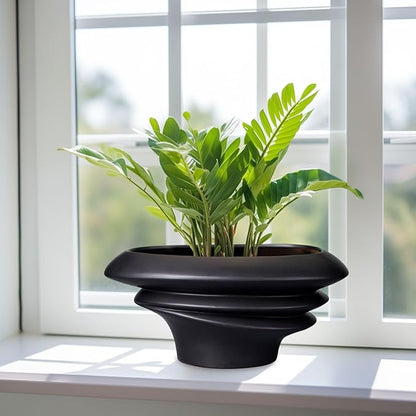 SQOWL Bonsai Pots - 12 Inch Ceramic Bonsai Planter Succulent Pot for Indoor Outdoor Plants Decorative Plant Pot with Drainage Hole Large Flower Pot for Tree Cactus Black